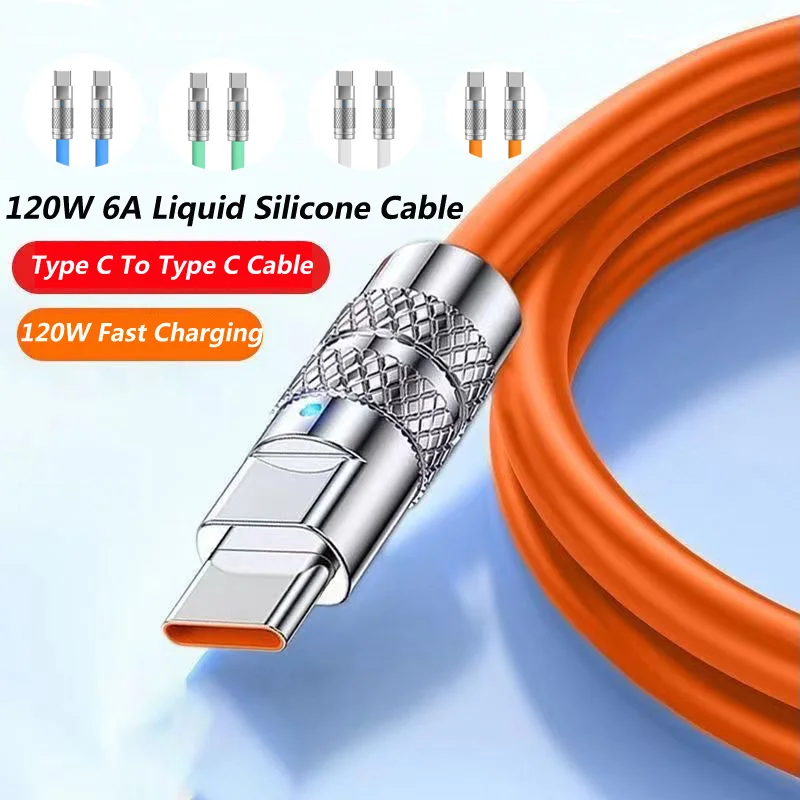 120W 6A Super Fast Charging Type C To Type C Cable 1M Quick Charger Type-c Data Wire For Xiaomi Huawei Samsung iPad MacBook Pro