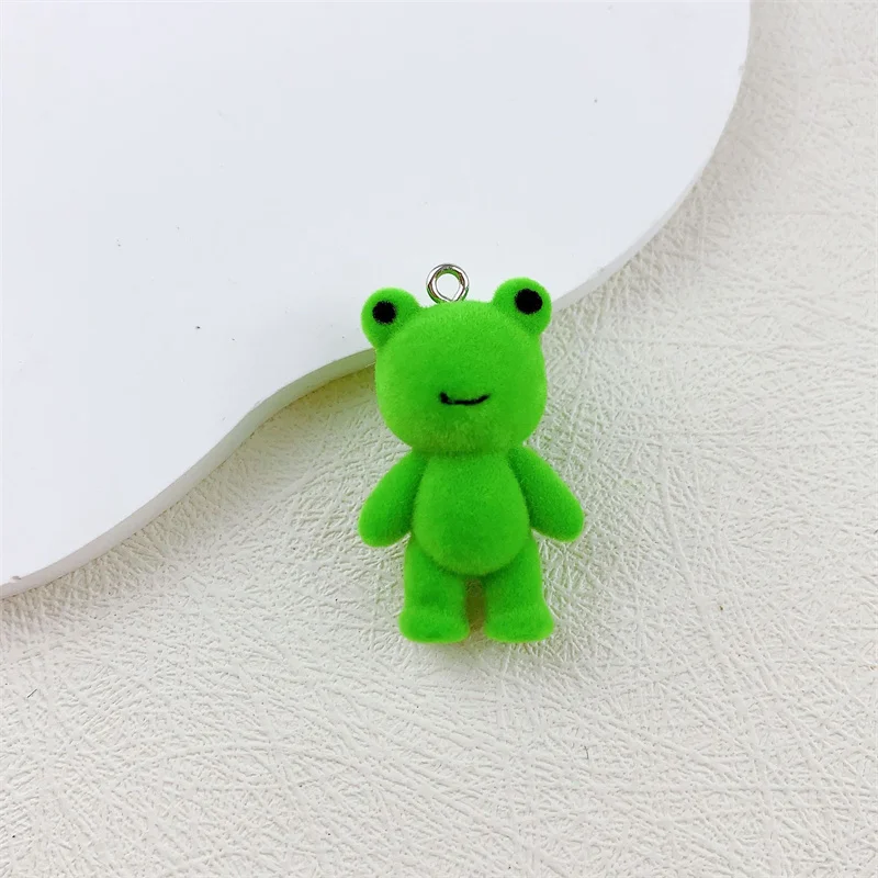 2pcs 3D Cute Flocked Frog Charms Cartoon Resin Pendant For Making Diy Bracelet Necklace Earrings Handmade Accessories Supplies