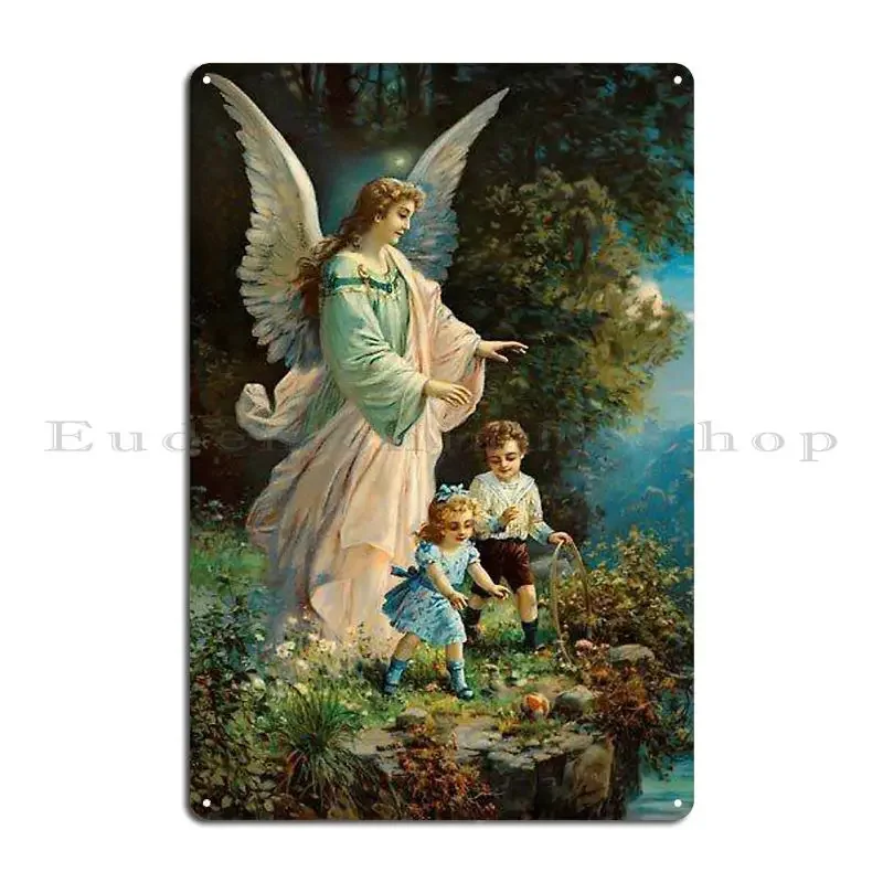 Guardian Angel Watching Over Kids Nursery Gift Metal Plaque Poster Printing Decoration Garage Wall Mural Tin Sign Poster