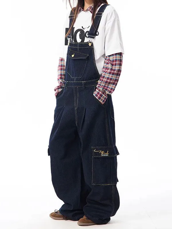 

plus Size 300 Pou Vintage Denim Overalls Men's Spring Loose Straight Casual Wide Leg Jeans Pants Couples Loose Fit Jeans