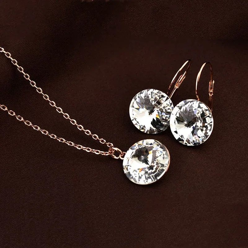 Real Crystals from Austria Round Pendant Necklace for Women Wedding Bella RIVOLI Stone Silver Gold Color Evening Jewelry