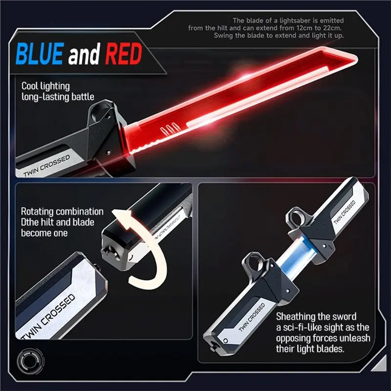 Nices Red and Blue Luminous Double Sword Toy, 2-in-1 Stretchable Light Up Sabers for Kids, Role Play Cosplay Battle Toy