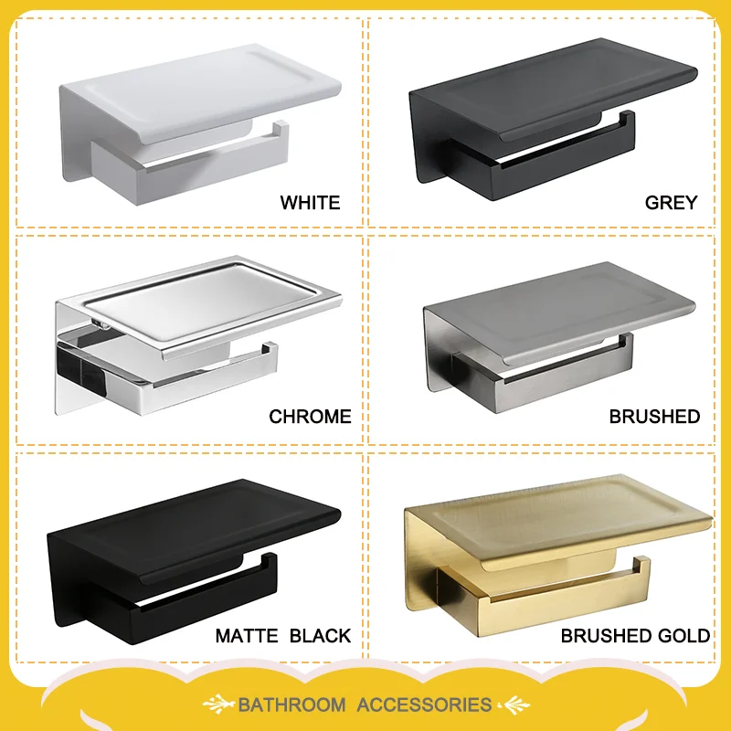 

Wall Mounted Bathroom Shelf Brushed Gold White Black Grey Paper Holder Towel Rack Toilet Accessories Modern Minimalist Storage O