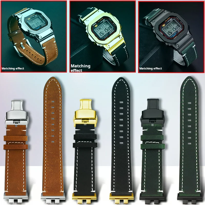 For Casio GSHOCK watchband Men small square GMW-B5000 Genuine leather Retro watch strap GMWB5000 GM-B2100 b2100 band accessories