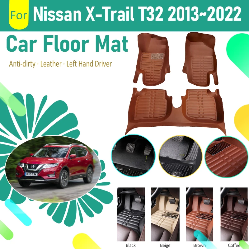 Car Floor Mats For Nissan X-Trail XTrail Rogue T32 2013~2022 Dustproof Foot Pad Left Hand Driver Carpet Car Interior Accessories