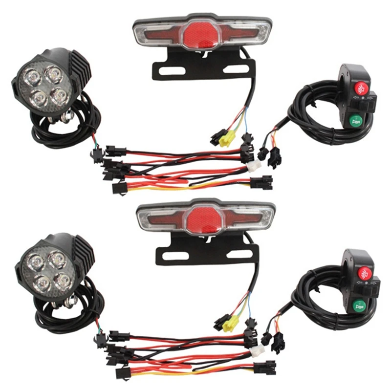 

2X 12V-80V 12W 300 Lumen LED Front Light With Built-In Horn 36V-60V 5W Rear Light With Brake And Turn Function Switch