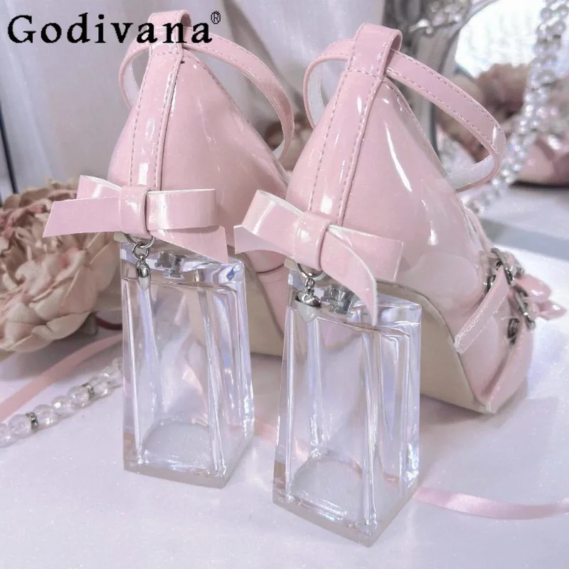 

Sweetheart Girl Japanese Original Lolita High Heels Transparent Thick Heel Round Head Versatile Mary Jane Shoes Single Shoes