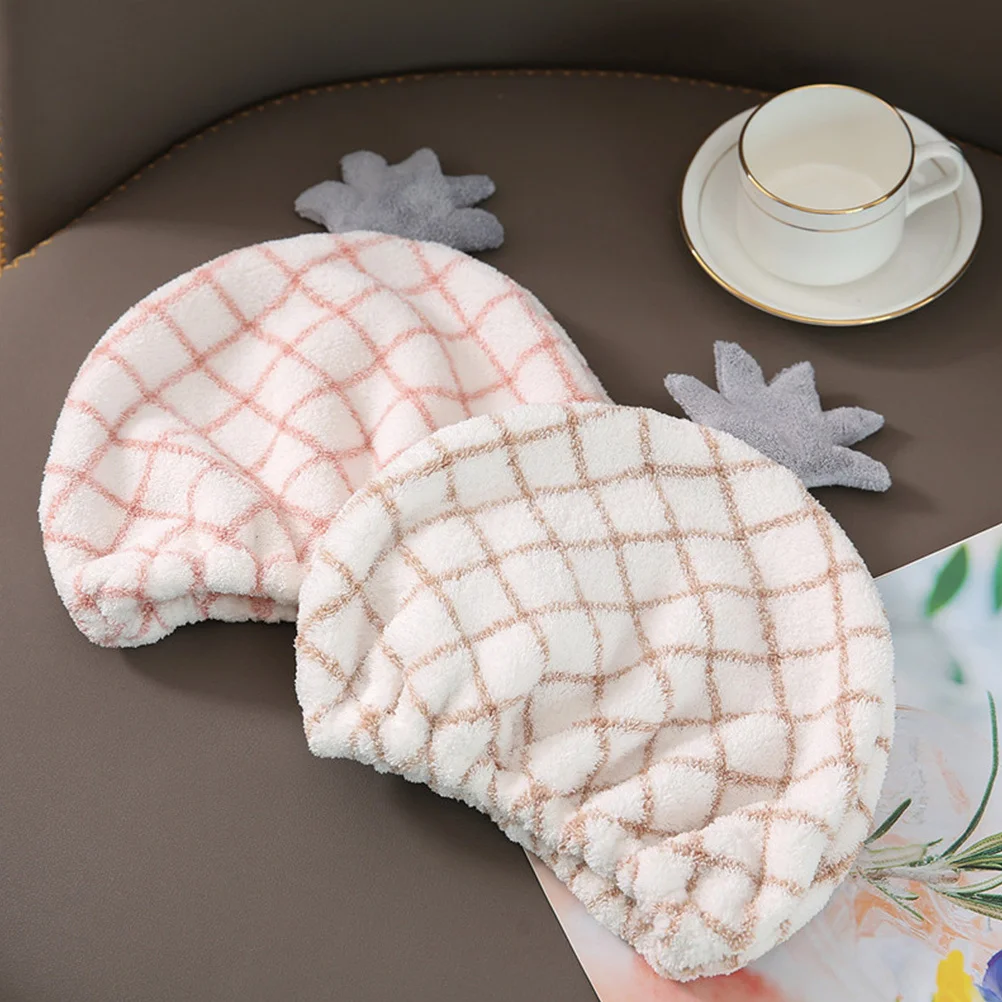 2 قطعة قبعات تجفيف الشعر تصميم الأناناس سريعة الجافة المرجان الصوف ماصة الشعر التفاف المناشف للنساء المنزل استخدام قبعات حمام سميكة #5