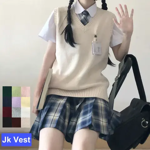 S 2XL 학교 클래식 니트 조끼, 단색 세이후쿠 민소매 풀오버, JK 유니폼, 일본 학생용 스웨터