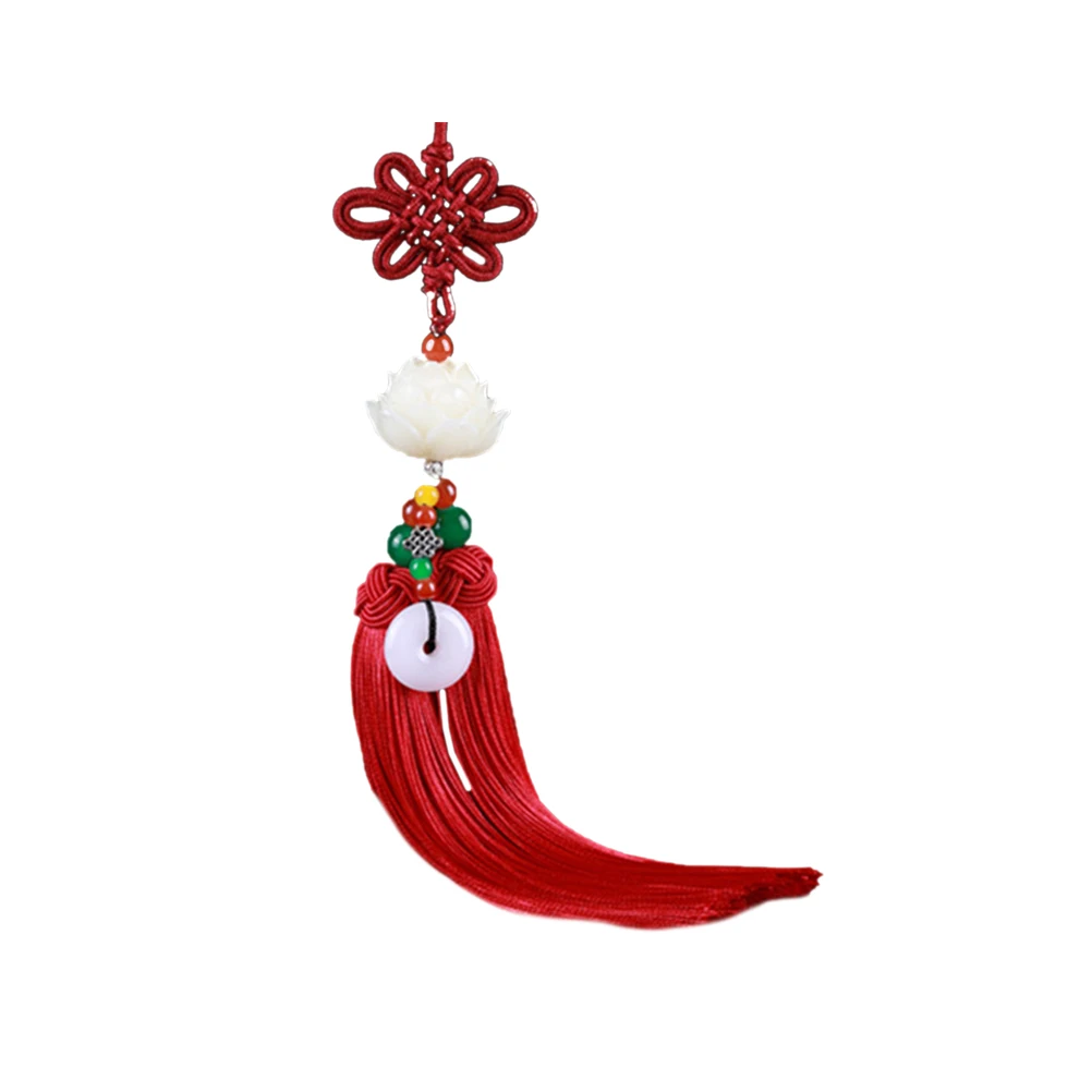 

EcoFriendly Red Lotus Tassel Chinese Knot Car Hanging Ornament Beautiful Auto Accessory