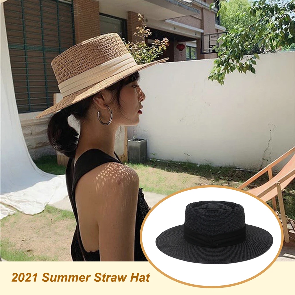 Straws Hat Wide Brim Sun Protection Casual Breathable Outdoor Camping Travel Beach Fashion Sunscreen Cap Girls