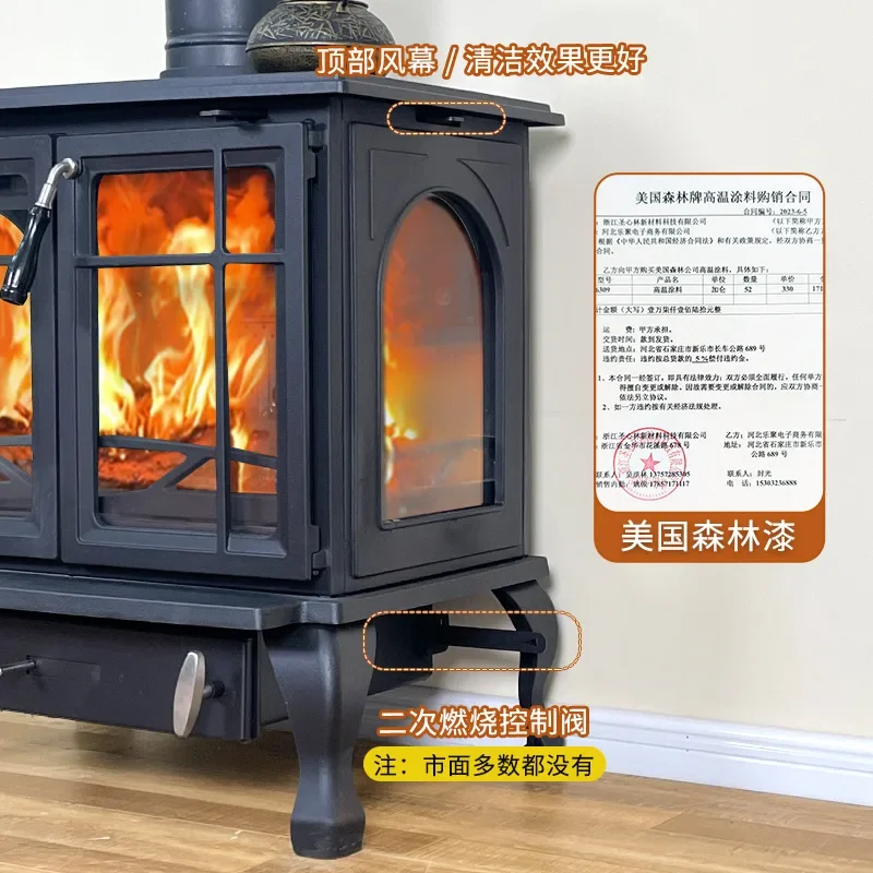 Fireplace  Burning Real Fire Family Villa Homestay Cast Iron Wood Stove Burning Burning Fireplace Heating Fireplac