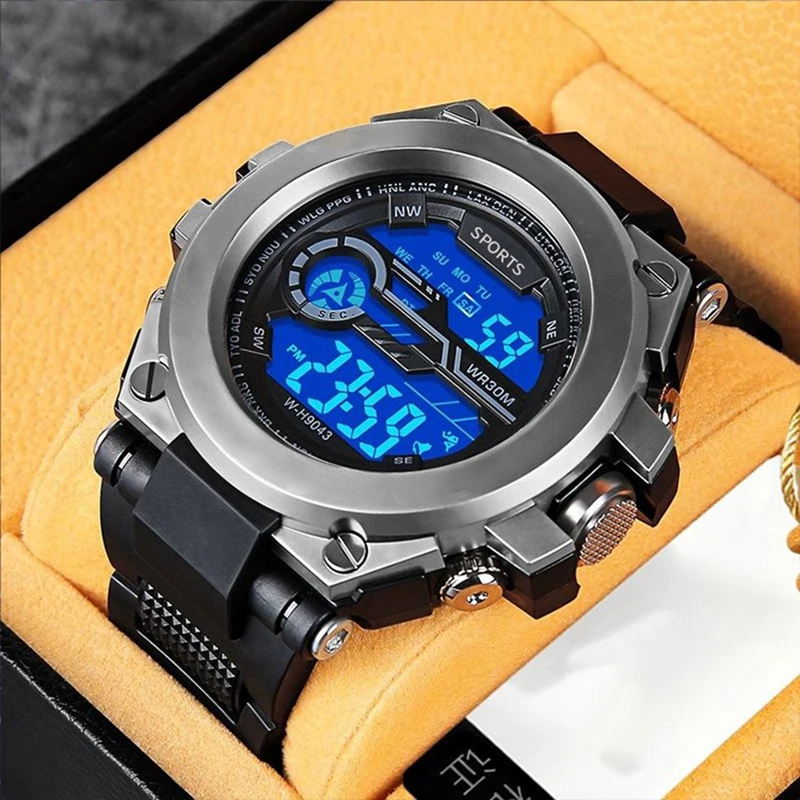 

Мужские часы, многофункциональные спортивные часы для занятий спортом на открытом воздухе для учащихся старших и средних классов, для бега, с подсветкой, светящимся будильником, электронные часы с функцией таймера