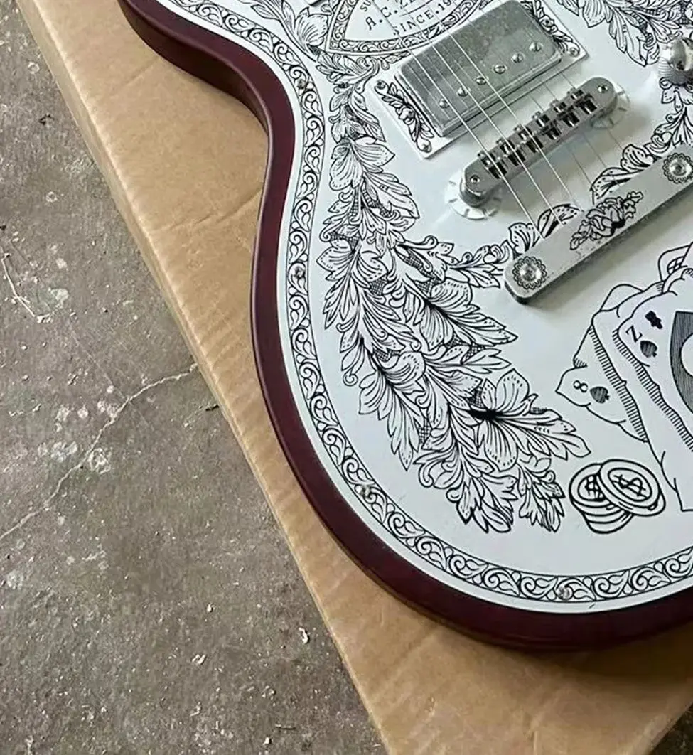 High Quality Retro-literary Plate Aluminum Engraving Custom Metal Front Series Natural Electric Guitar