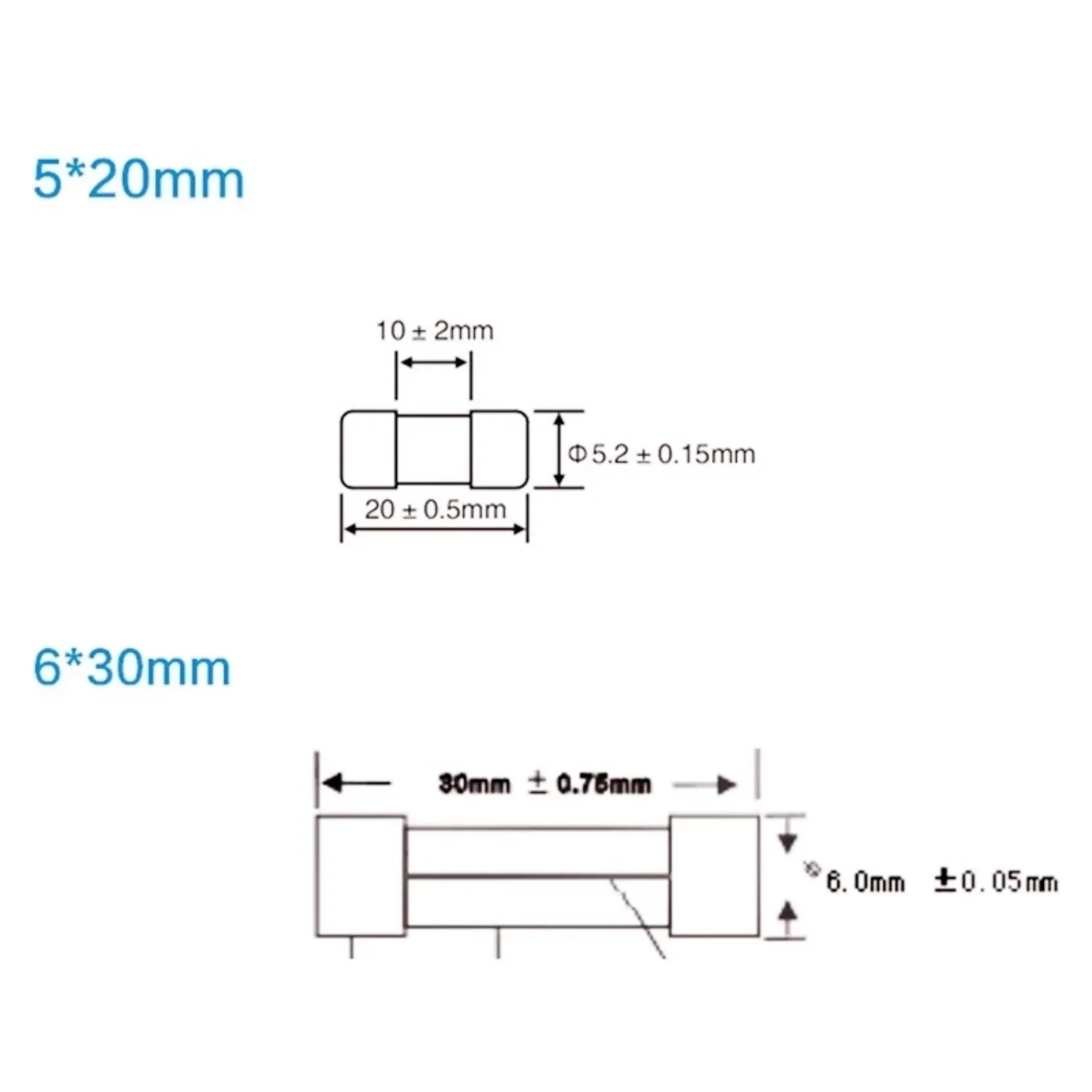 20 Stück/Los 5*20mm 6*30mm Schnellschmelzsicherungen 250V 0,5A 1A 2A 3A 4A 5A 6A 6,3A 8A 10A 15A 20A 25A 30A AMP Sicherung Keramik-Sicherungselement – Detail 1