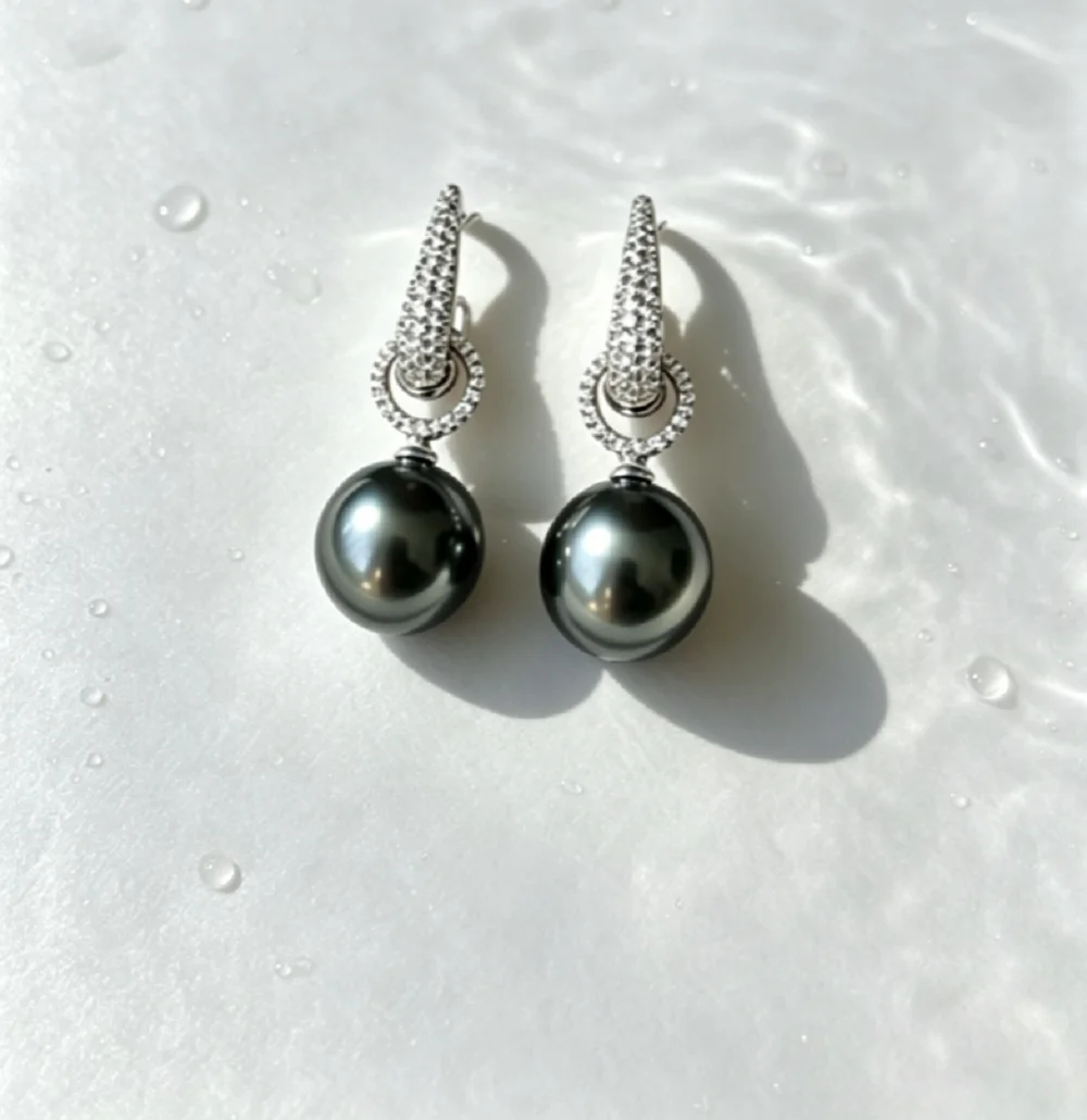 Beautiful Earrings AAAA 9-10mm/10-11mm Natural Tahitian Black Pearl Earrings 925s