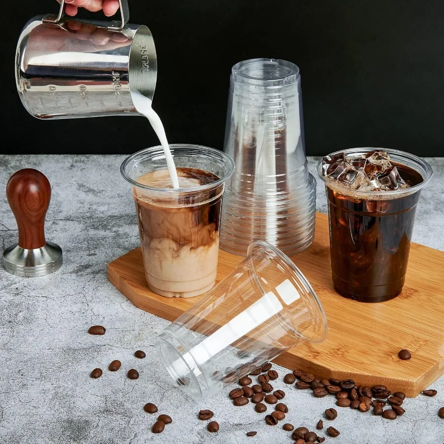 100 комплектов прозрачных пластиковых стаканчиков на 12 унций с купольными крышками. Пластиковые стаканчики для питья. Чашки для парфии на 12 унций для льда, кофе, смузи, пузырька Боба.