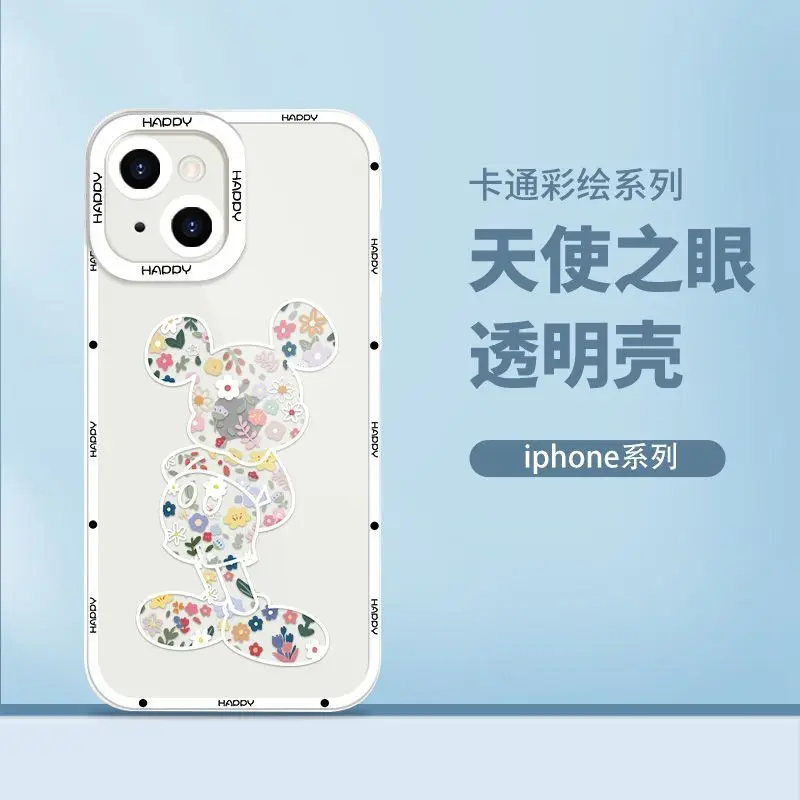 Disney Mickey Mouse Floral Funda de Silicone phone case For iPhone 14 13 12 mini 11 pro xs max X XR 7 PLUS Couple Gift cover