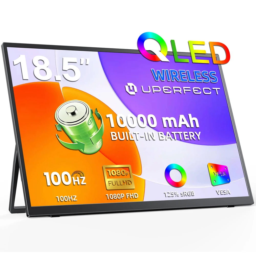 UPERFECT 18.5 Inch Portable QLED Monitor 100Hz 10000mAh Battery
