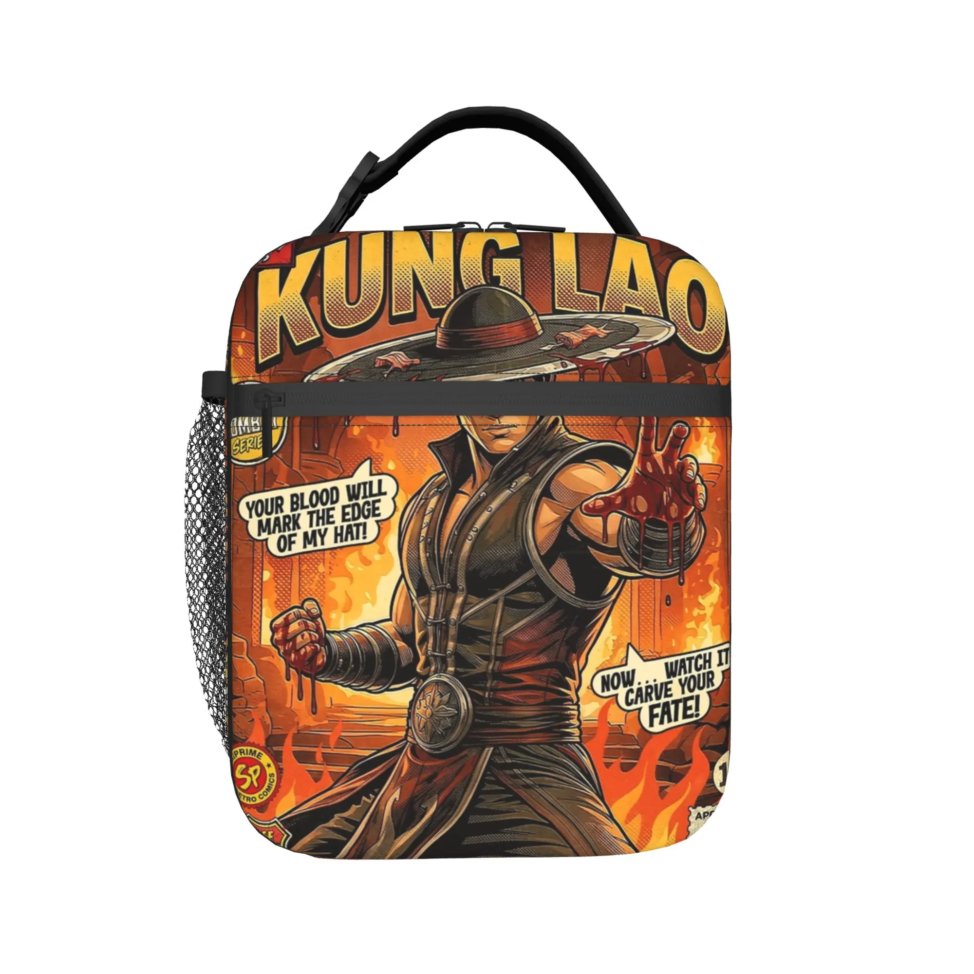 Kung Lao Retro Comic Cover Mortal Kombat Art Insulated Lunch Bag Lunch Container Bag Tote Lunch Box Beach  Outdoor Food Handbags