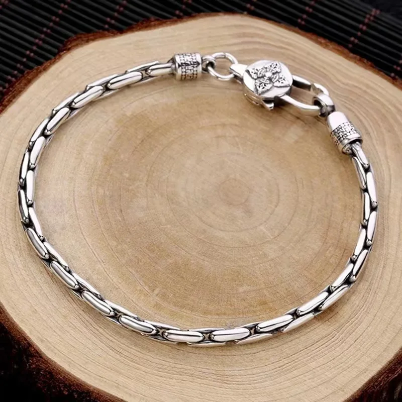 Factory Price 100% Real Solid S925 Silver 3.5MM Handmade Woven Retro Domineering Style Personality Keel Man and Woman Bracelets