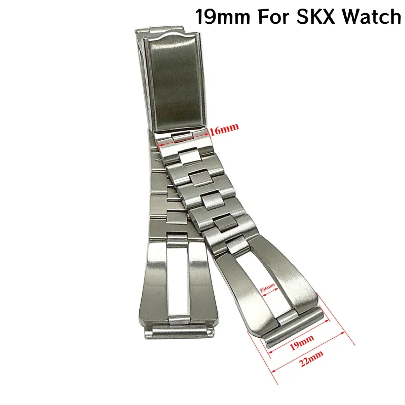 19mm Silver President Stainless Steel Watch Band Convex Hollowed Straight Endlink 3 Rice Beads Watch Strap Fit for Seiko Watch