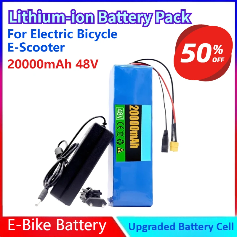 

New 48V 20Ah Li-ion Battery Pack 13S3P T/XT60 for Electric Bicycle E-Scooter 18650 Cells with BMS Protection Waterproof Case