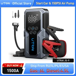 UTRAI 150PSI Air Pump Car Battery Emergency Boosters 1500A Car Jump Starter Power Bank Portable  Starting Device Car Starter New