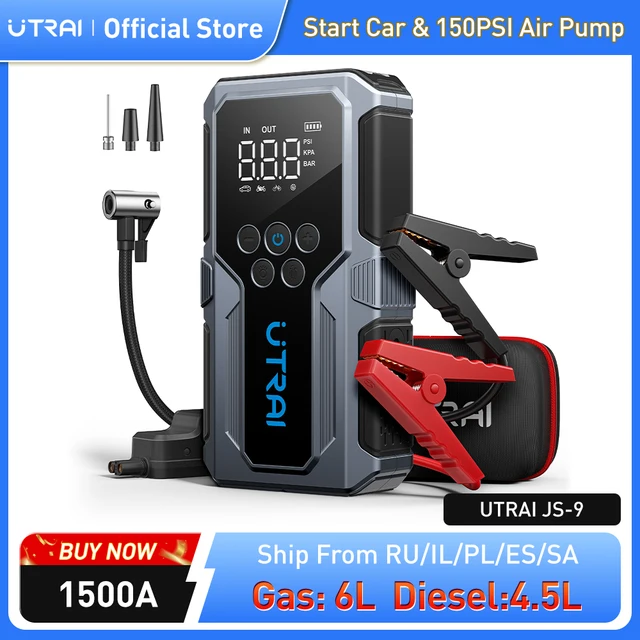 UTRAI 150PSI Pompa powietrza Akumulator samochodowy Wzmacniacze awaryjne 1500A Rozrusznik samochodowy Power Bank Przenośne urządzenie rozruchowe Rozrusznik samochodowy Nowy