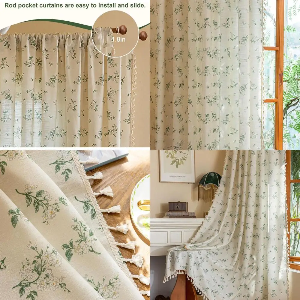 

Vintage Sage Green Floral Curtains, 84 Length, 2-Panel Set for Living Room, Light Filtering, Rod Pocket, Suitable for Bedroom, F