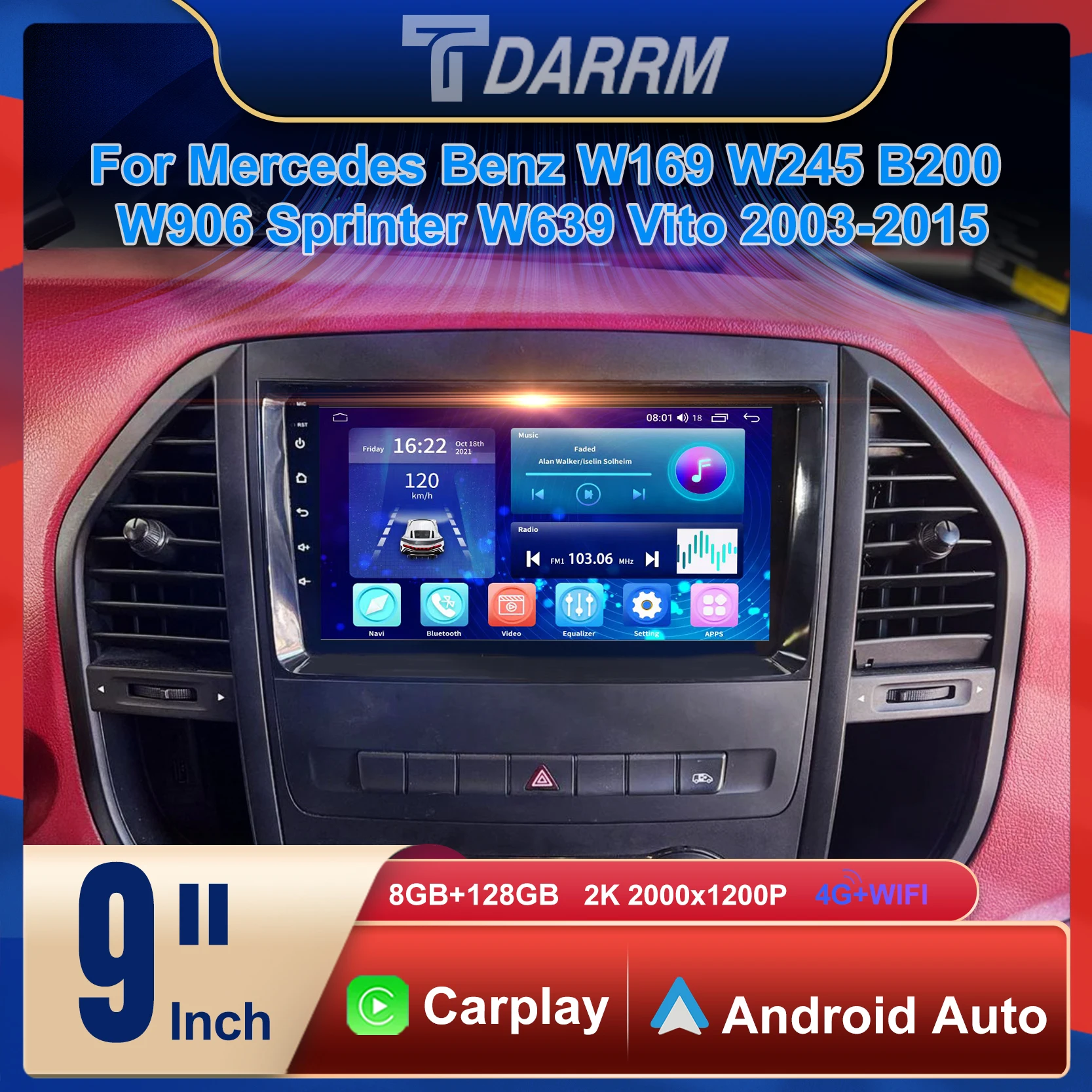 

Android Car Radio Automotive Player Navigation Carpaly Screen For Mercedes Benz W169 W245 B200 W906 Sprinter W639 Vito 2003-2015