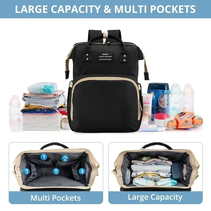 Fashion Mommy Bag Large Capacity Handheld Bottle & Diaper Cross-Border Foldable Crib Maternity Bag