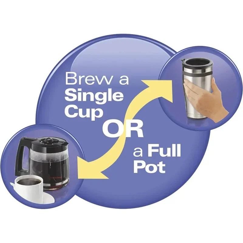 QWHamilton Beach FlexBrew Trio 2-Way Coffee Maker,Compatible with K-Cup Pods or Grounds,Single Serve & Full 12c Pot,Black&Silver