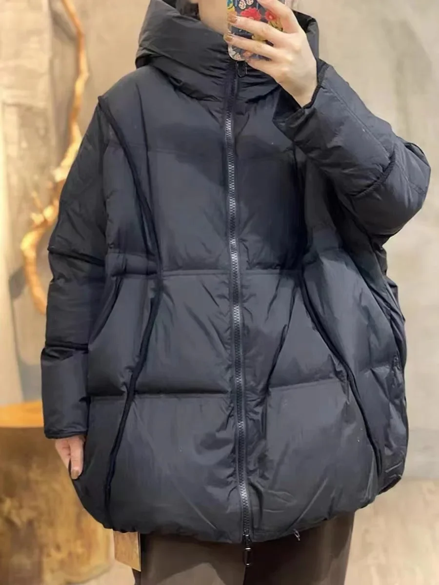 2026 Winter Women 90%White Duck Down Jacket Hooded Warm Oversize Puffer Coat Female Casual Loose Parka Pocket Outerwear