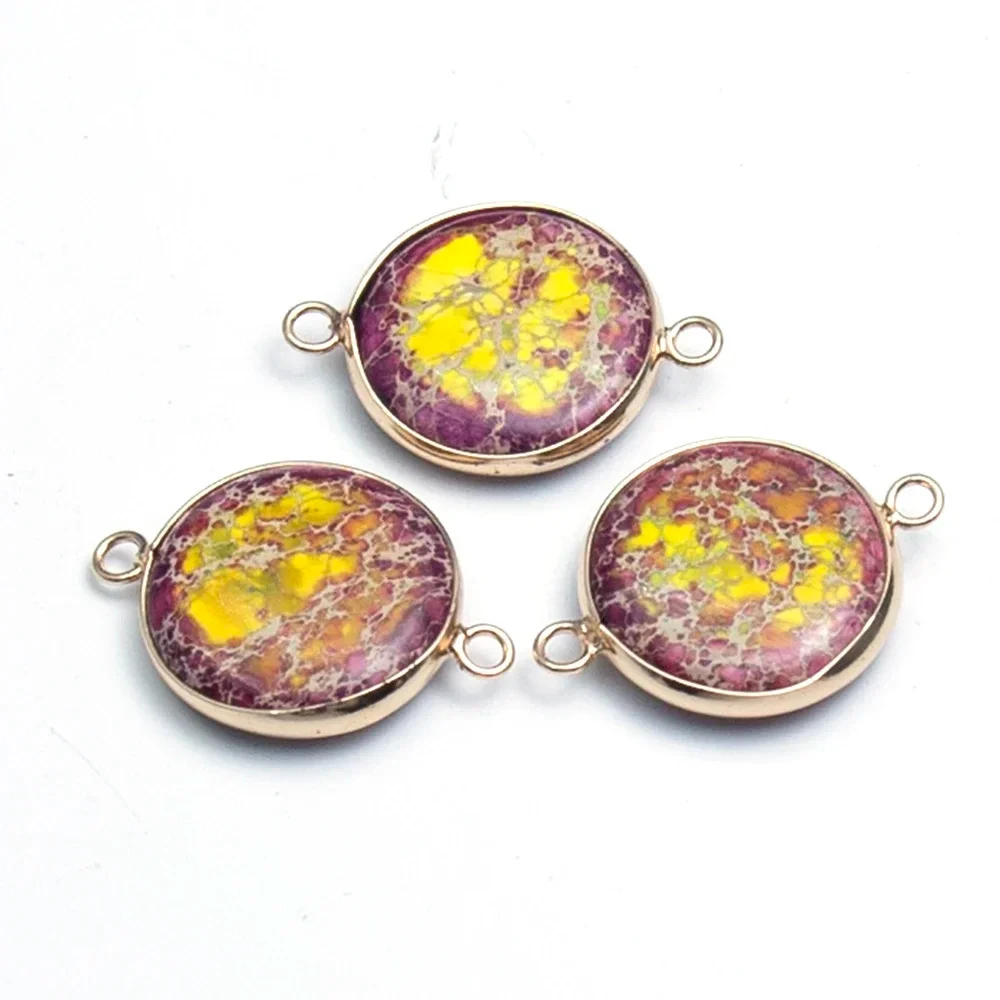 

1 шт., 21x30 мм, разъем с двойным отверстием, натуральный камень, золотой круглый императорский камень, кулон для ожерелья, браслет ручной работы, аксессуары