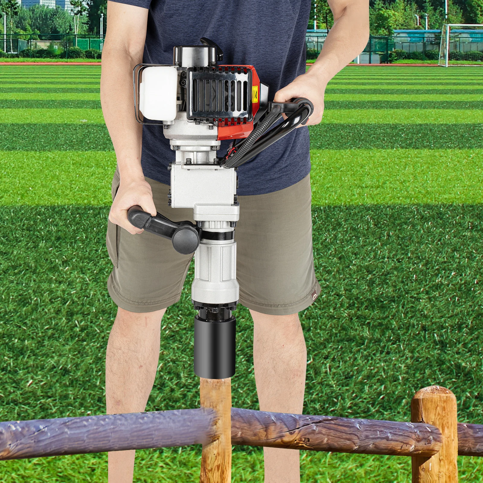Gas-Powered Post Driver 32.6cc with ABS and Alloy Steel Build, Lightweight 28.66lbs Hand-Held Pile Driver for Outdoor Use
