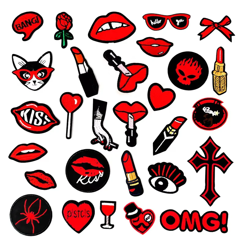 Cross Kiss Lipstick DIY Cloth Badges Patch Embroidered Applique Sewing Clothes Stickers Apparel Accessories Badge Patches
