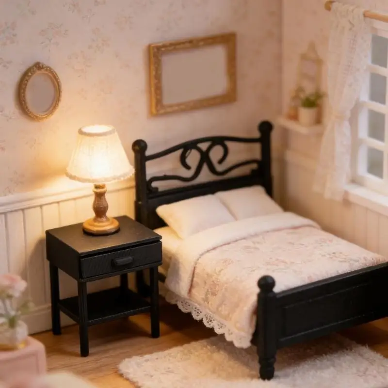 

Миниатюрный кукольный домик, модель прикроватной тумбочки, реалистичный вид железа, пластик для крошечных домашних декоров 24BE