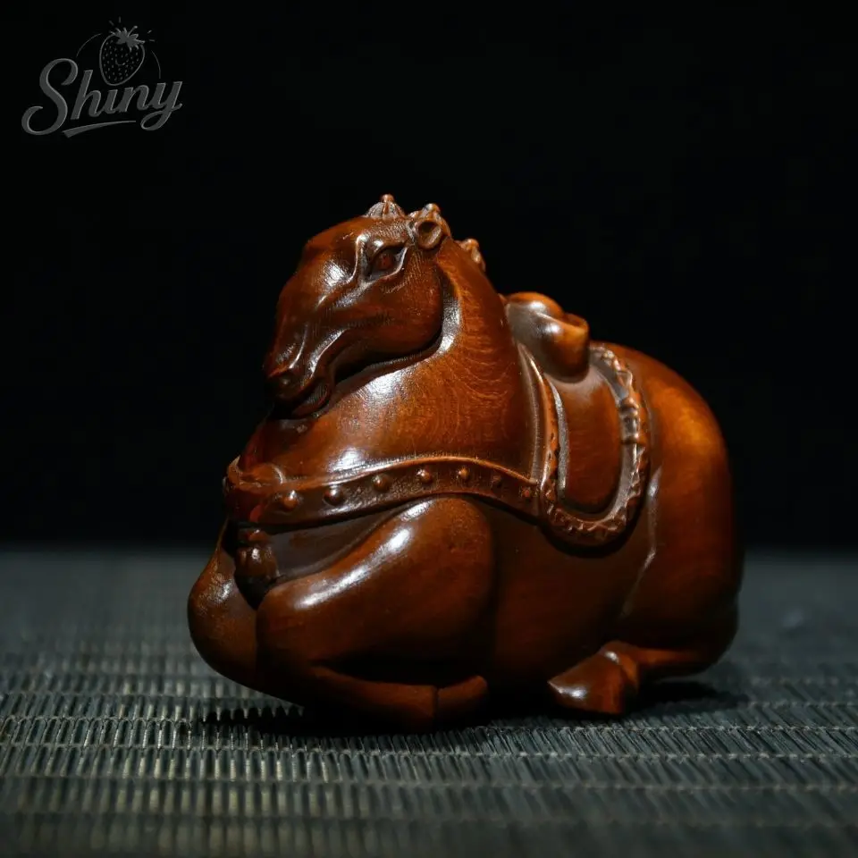 

Collect Chinese Boxwood Sculpture Hand Carved Tang Horse Statue Home Decor Art Living Room Decoration