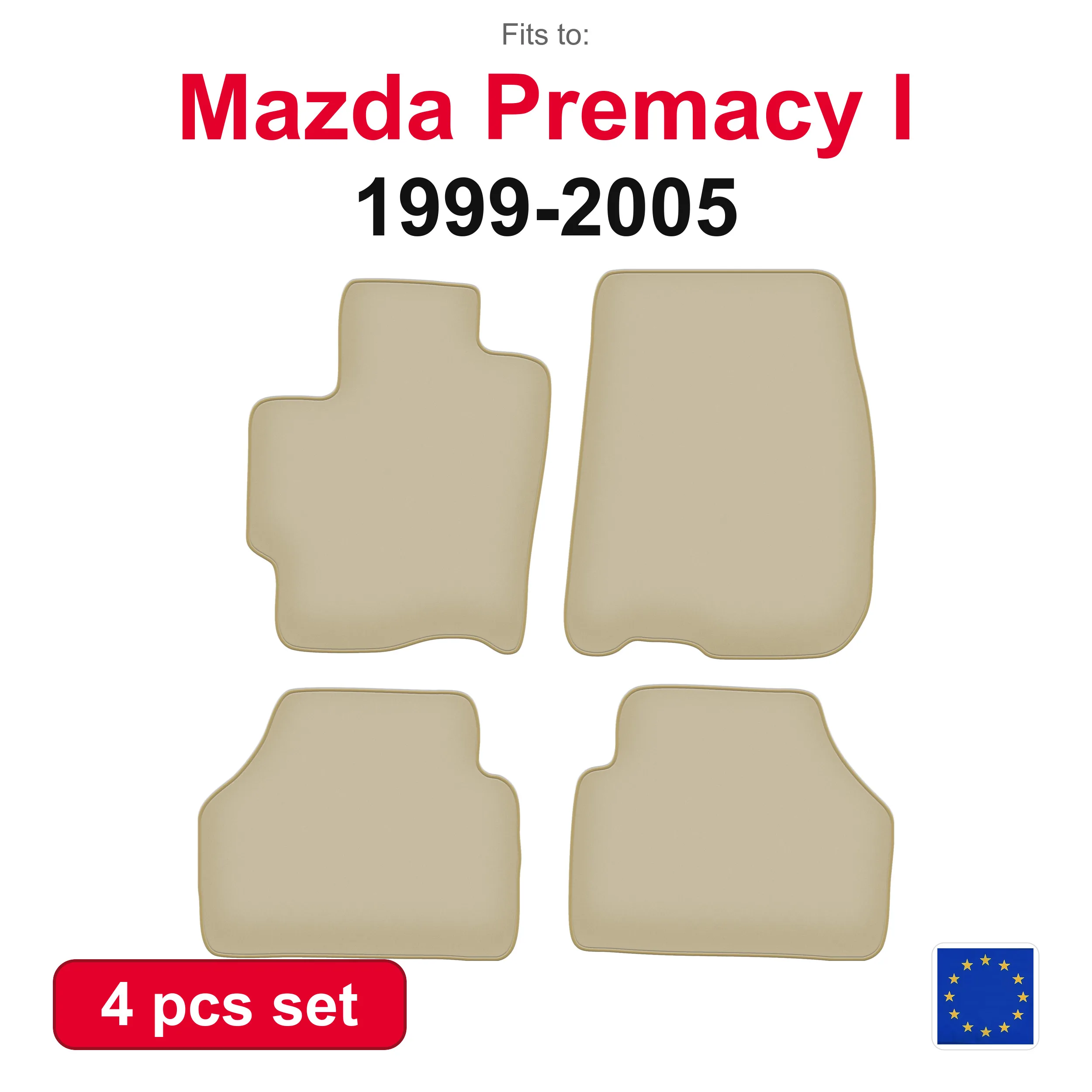 PREMIUM-Autovelourmatten für Mazda Premacy und Minivan (1999-2005) – beige, passgenau (4-teiliges Autoteppich-Set)