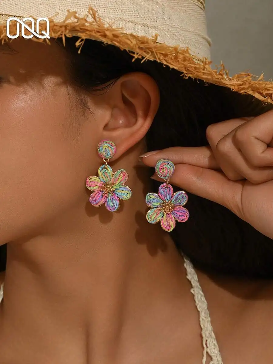 

Handmade Woven Rattan Floral Boho Tassel Drop Earrings For Women Daily Vacation Party Wear