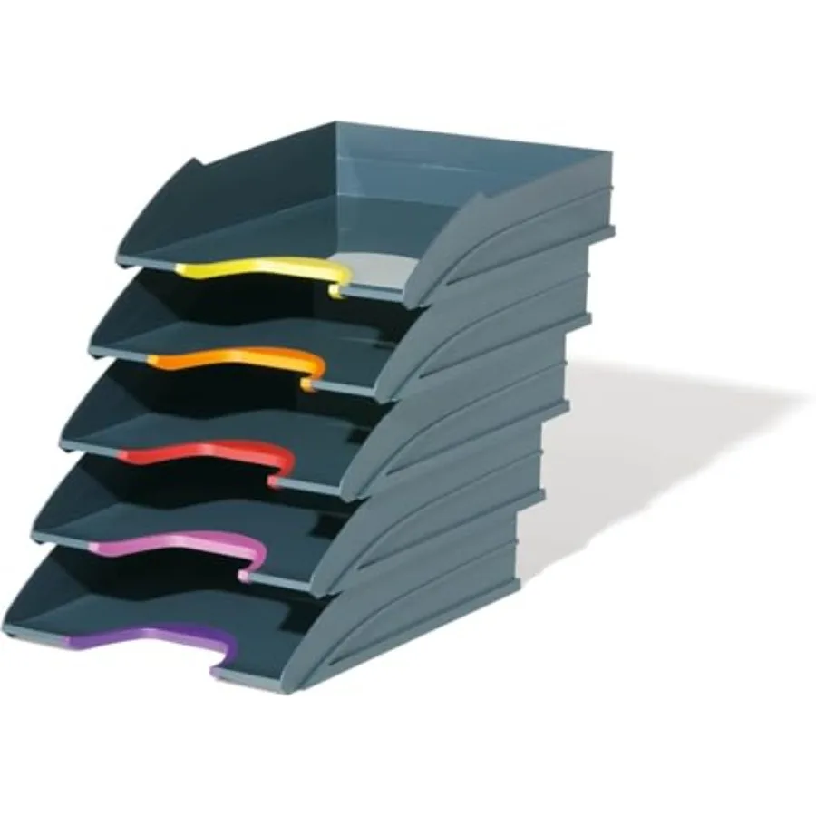 

VARICOLOR Gray Letter Tray - Set of 5 Stackable Color Coded Letter Trays - Letter Size Files - Perfect for Storing Documents an