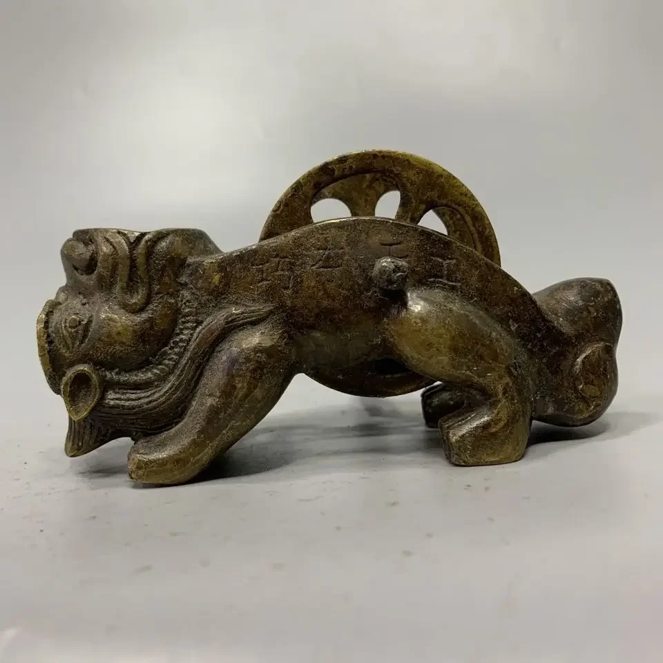 Vintage Ancient Chinese Carpenter Ink Line Tool Old Collection Beast Head Pixiu Brass Ink Holder Antique Collection Decor