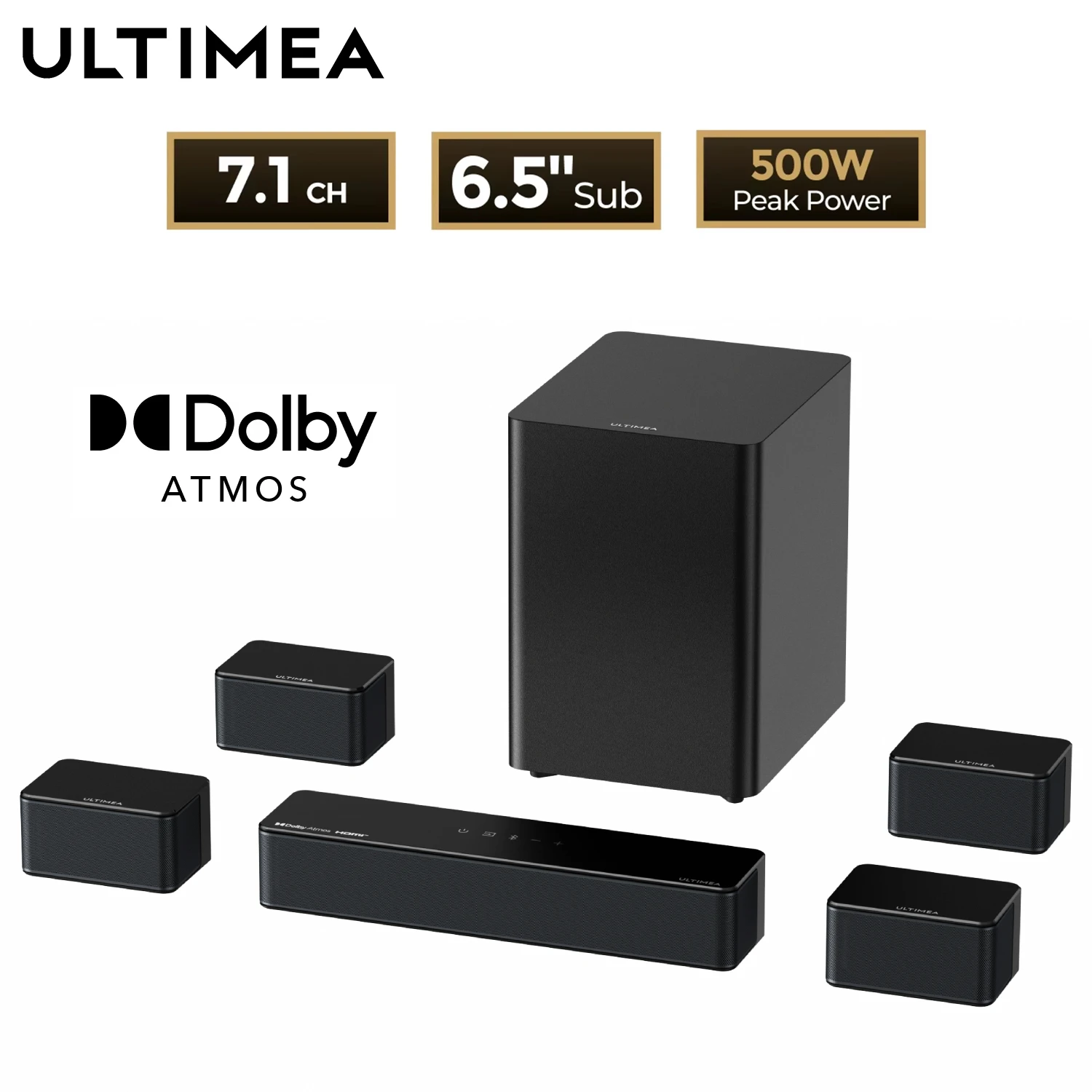 Système de son surround 500W 7.1 ULTIMEA, barre de son pour téléviseur avec Dolby Atmos et contrôle par application, ha…