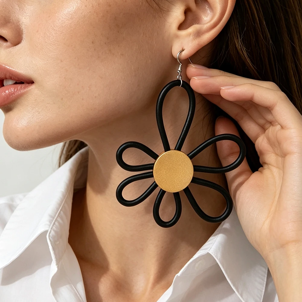 UKEBAY Statement Flower Drop Earrings For Women Gold Center Open Flower Statement Earrings Modern Bohemian Party Daily Jewelry