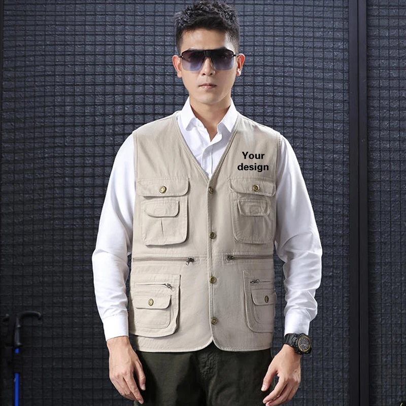 Men'S Outdoor Multi Pocket Vest Fishing Vest Photography Workshop Workwear Repair Customized Printed Logo Personalized Design