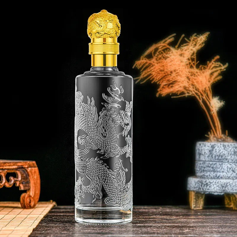 500ML Chinese Zodiac dragon engraved designs whiskey decanter Alcohol Bottle for Liquor Scotch Bourbon barware Decorations