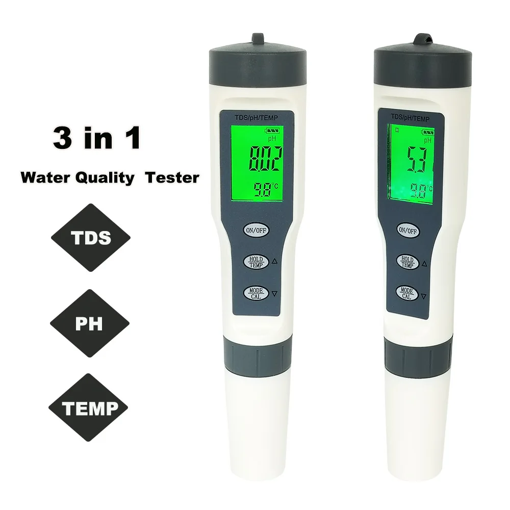 Multifunction 3 in 1 Water Quality Tester Pen Portable TEMP PH TDS Meter for Drinking Water