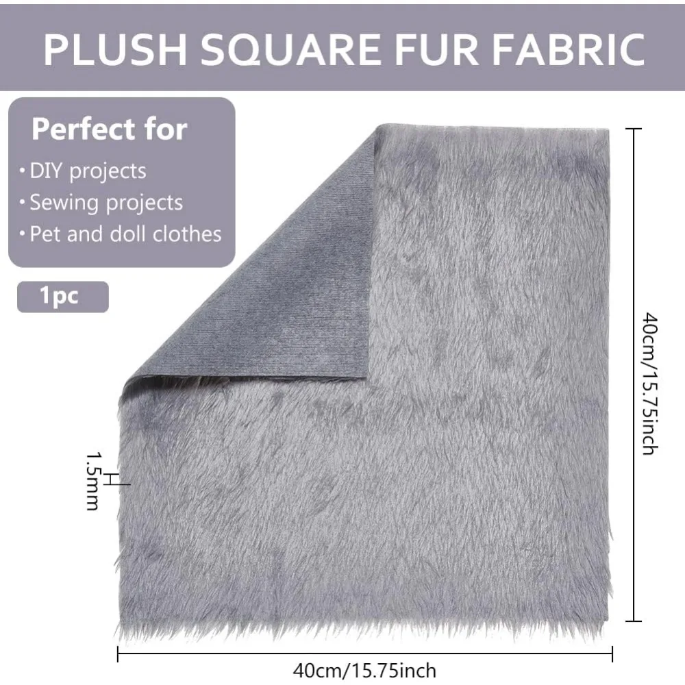 Dark Gray Faux Fur Fabric 15.7x15.7 Inch, Soft Plush Shaggy Squares Pre-Cut Craft Fur Fabric for Costumes, Rugs, Pillows,