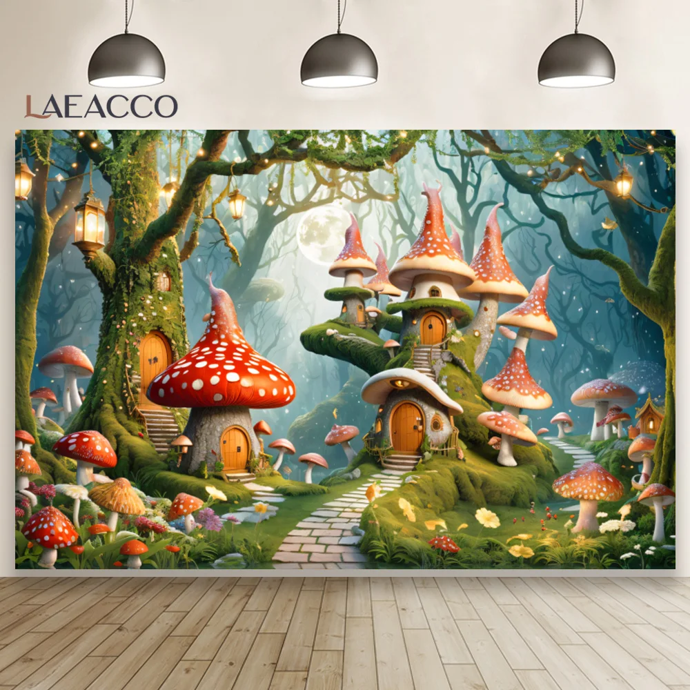 Droom Bos Wonderland Achtergrond Fee Fantasie Tropische Jungle Paddestoel Decor Pasgeboren Kinderen Portret Fotografie Achtergrond